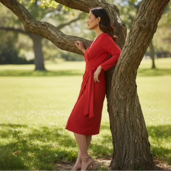 Vintage Tom & Linda Platt For Saks 5th Avenue Tootsies Red Wrap Dress Size Small - Picture 2 of 10